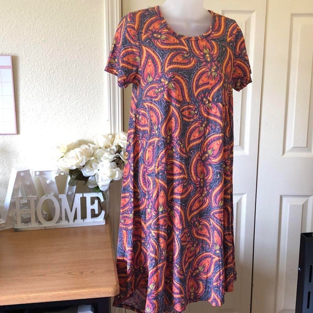 Multicolor high low colorful shift mini midi dress orange